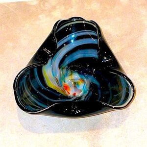 Handblown Vintage Art Glass Dimpled Edge Swirled Confetti Millefiori Design